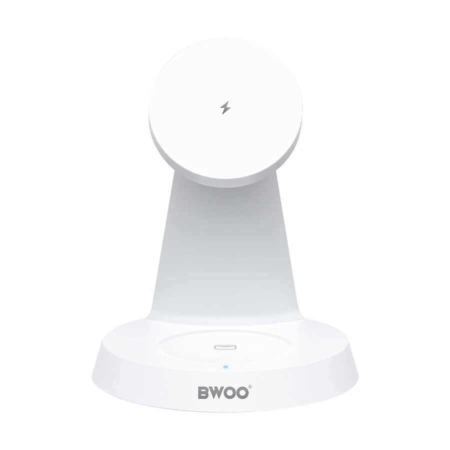 bwoo-bo-wl23-15w-white-3-in-1-magnetic-wireless-21760612618 BWOO BO-WL23 3-in-1 MagSafe Wireless Charger – White - Image 1