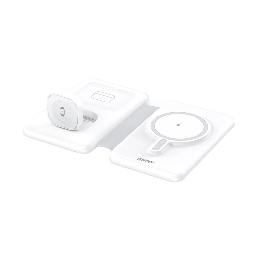 bwoo-bo-wl24-white-15w-3-in-1-magnetic-wireless-11779184870 BWOO BO-WL24 3-in-1 Foldable Charging Station Wireless Charger – White - Image 1