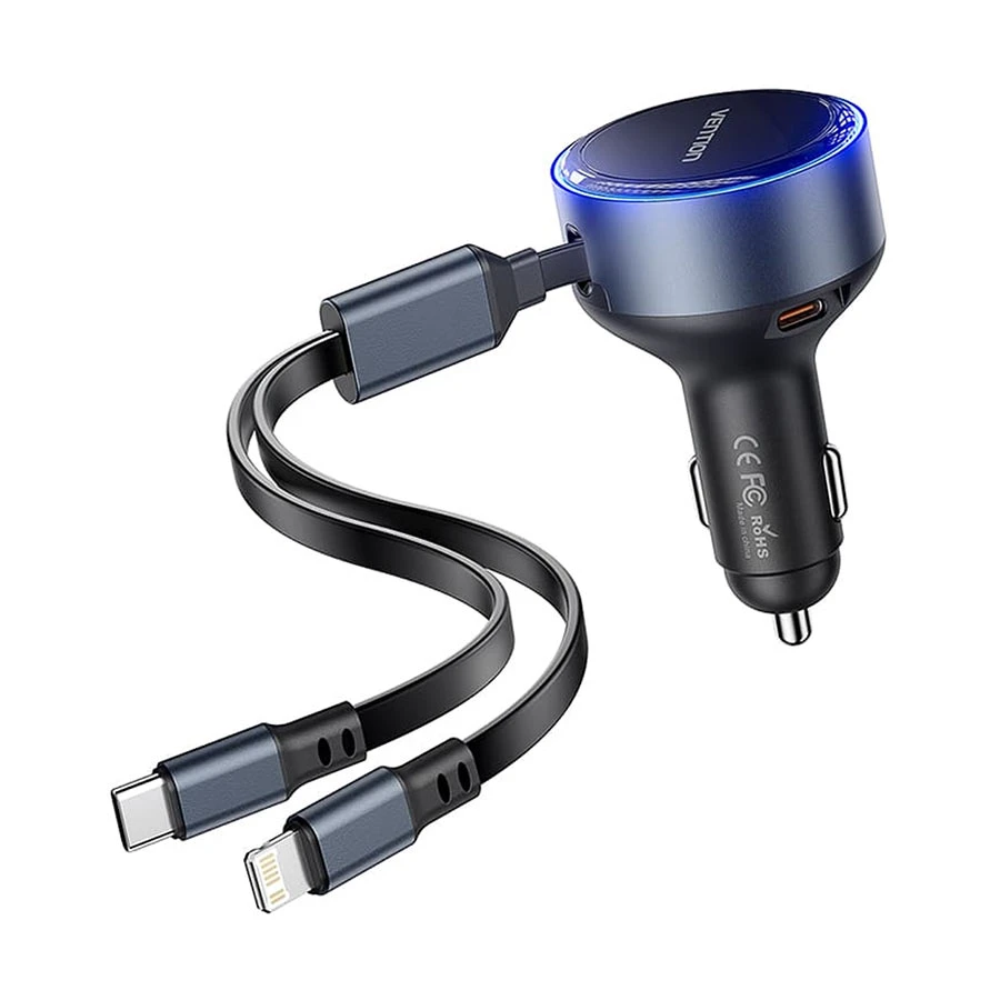 vention-ffob0-30w-dual-usb-c-lightning-black-11768899627 Vention FFOB0 Dual USB-C & Lightning Car Charger – Black - Image 1